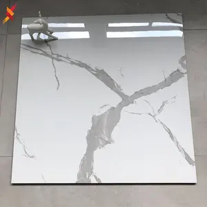 Factory price 600x600 elegant polished white horse glazed calacata porcelain floor tiles in guangzhou