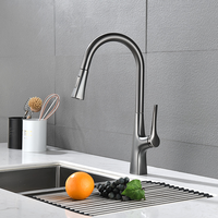 Robinet de cuisine moderne gris bronze en laiton massif avec douchette extractible à jet haute pression, eau chaude et froide
