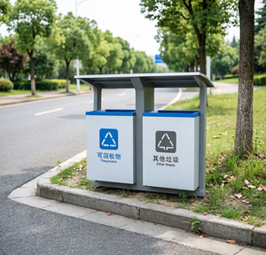 Outdoor Big Size <strong>Metal</strong> Waste <strong>Bin</strong> With 2 Compartments - Product Image 4