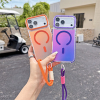 Coque de téléphone magnétique de luxe à dégradé de couleurs pour iPhone 18 17 11 12 13 14 15 Pro Max 16 E avec sangle de téléphone, étui antichoc en acrylique