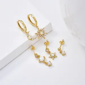 Europeu E Americano Hot 18K Banhado A Ouro 925 Sterling Silver Star Shaped Brincos Opal Hoop Brincos Para As Mulheres Jóias