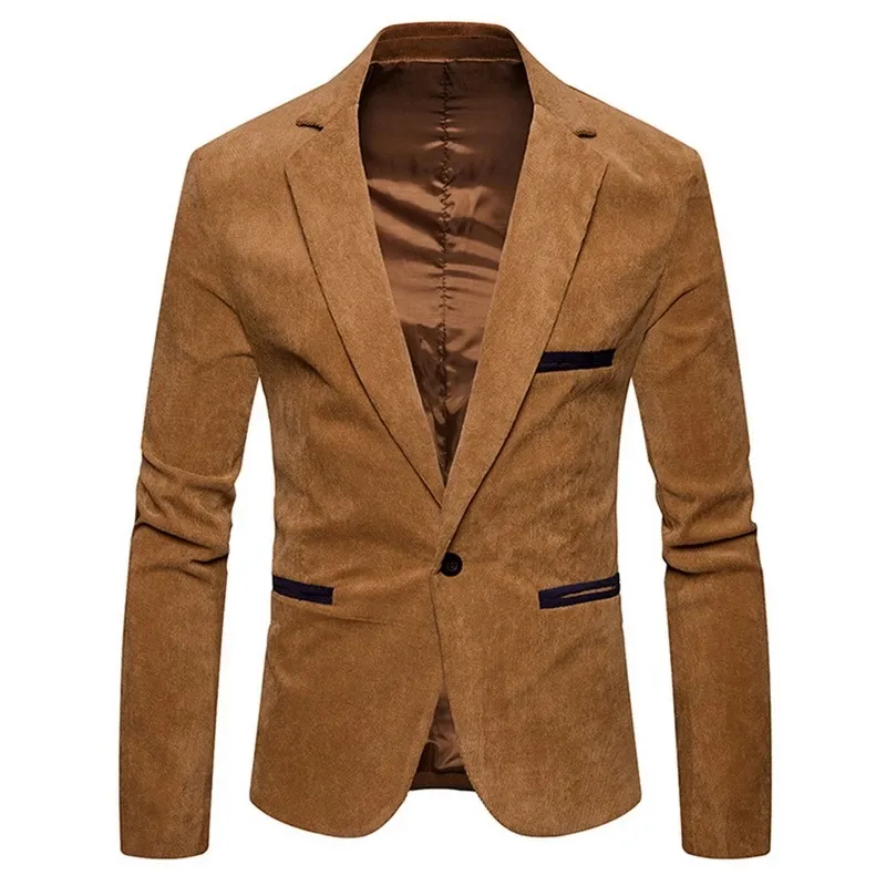 2022 New Brand Men's Suit Jackets Solid Slim Fit Single Button Dress Suits Men Fashion Casual Corduroy Blazer Men