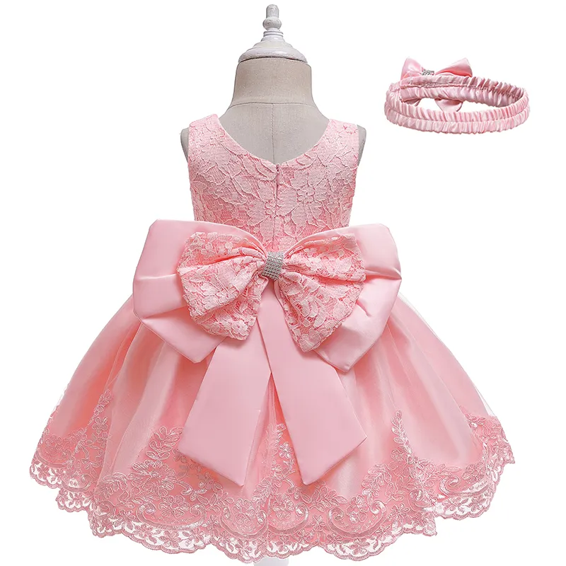 Robes de princesse sans manches en gros Bow dentelle princesse gâteau vêtements pour enfants enfants robes de fille de fleur avec grande ceinture