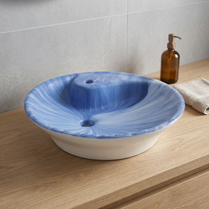 Lavabo de table en céramique bleu bicolore design moderne pour la maison, la cuisine et la salle de bain d'Inde - Product Image 1