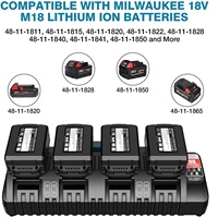 Chargeur rapide 3A à 4 Ports, avec 2 Ports USB pour les Batteries Lithium-ion Milwaukee 14.4V-18V