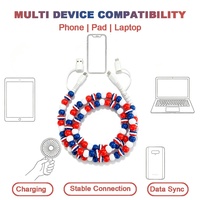 Kabel Tipe C 4 in 1 Merah Putih Biru Berhias Manik-Manik, Aksesoris Elektronik, Kabel Data