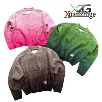 Cardigan zippé en tricot moelleux dégradé, style oversize, effet mohair, pour femme, tendance