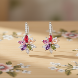 Pendientes Elegantes con Forma de Flor, Cristales de Colores Mezclados, Corte Marquesa, Engaste de Garra, Joyería de Fiesta para Mujer, Aleación, Moda - Product Image 2