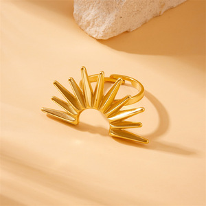 European American Fashion Gold Plated Stainless Steel Half Circle <b>Sunflower</b> <b>Ring</b> Unisex Party Jewelry - Product Image 2