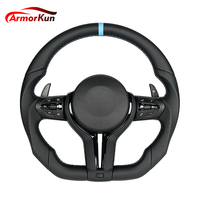 Volant sport personnalisable en cuir pleine fleur avec surpiqûres bleues pour BMW F80 F82 F90 E90 E92 E60 E63 G20