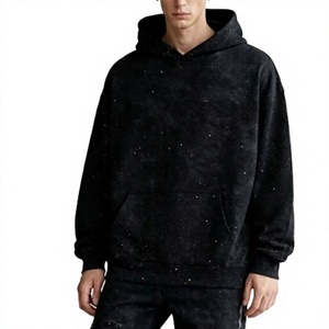 Sweat-shirt à capuche surdimensionné pour homme en molleton avec poche, impression sérigraphique motif étoile noire, vêtement décontracté d'hiver, 180g, séchage rapide - Product Image 1