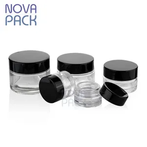 Envases para el cuidado de la piel con tapa negra, frascos de vidrio de color transparente para cosméticos, 5ml, 10ml, 15ml, 20ml, 25ml, 30ml, 50ml, 100ml