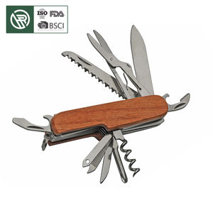 Herramienta multifunción de acero inoxidable resistente Bochen, cuchillo de bolsillo 11 en 1 con mango de madera, logotipo personalizado, grabado láser a granel - Product Image 1