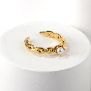 Anillo Ajustable de Acero Inoxidable Chapado en Oro PVD de 18K Personalizado, Joyería de Boda, Anillos de Perlas Abiertas Gruesas y Modernas - Product Image 5