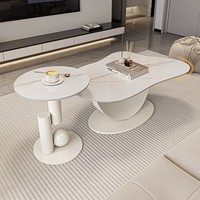 Table basse en dalle de roche pour salon, style moderne minimaliste, petite maison, irrégulière, luxe léger, table à thé noire, table basse ronde