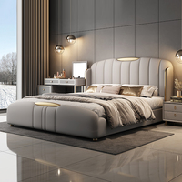 Cama de Lujo Minimalista de Piel Italiana para Dormitorio Principal Cama de Matrimonio de Alta Gama Venta al Por Mayor de Camas Tapizadas para Hotel