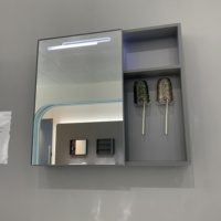 WJL Nouveau design moderne, miroir éclairé, lavabo mural en céramique en acier inoxydable, meuble-lavabo gris pour salle de bain