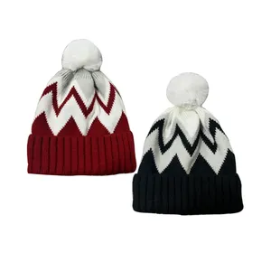 Custom Logo Colorful knitted hat manufactured Outdoor embroidery fur pom pom winter Hat Men beanie knitted Hats