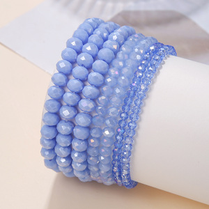 Crystal Beaded Bracelet <b>Set</b> 7 Piece Faceted Elastic <b>Bangle</b> Women Bohemian Monochrome Jewelry Summer 2023 Yiwu Origin - Product Image 3