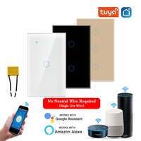 Interruptor Táctil de Vidrio Templado WiFi Inteligente Smart Life Tipo 118 de 3 Ganglios, 1 Cable Vivo, Sin Neutro, Compatible con Alexa y Google Home