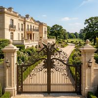 Portail de cour automatique en fer forgé européen de luxe, forgé à la main, avec décorations en volutes pour villa