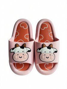 Pantuflas de vaca rosa de dibujos animados, antideslizantes, de EVA, con punta abierta, para el hogar, para todas las estaciones - Product Image 1