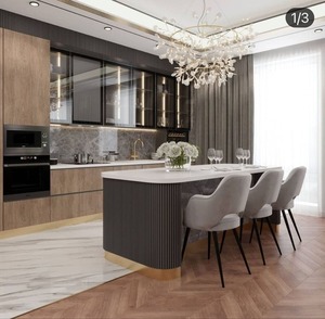 Hiện Đại Châu Âu Sang Trọng Nhà Bếp Tủ Tường Ván Ép Thông Minh Sơn Mài Tủ Bếp Đảo Cho Biệt Thự Thiêu Kết Đá Chỗ Ngồi - Product Image 3