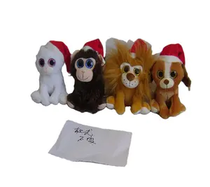 Beau jouet en peluche de noël en peluche chat/singe/lion/chien quatre jouet animal avec dessin animé grands yeux