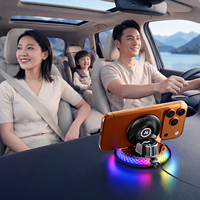 Chargeur de bureau et de voiture D9 15W avec lumières RGB 360° °   Support de téléphone rotatif à verrouillage en un clic, chargeur sans fil pour voiture