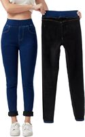 Femmes Denim Doublé Thermique Flanelle Contrôle Du Ventre Taille Haute Jeans Skinny Simple Tissé Automne Lavage En Machine Importé