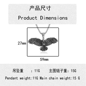 Pendentif Aigle en Acier Inoxydable avec Chaîne Couleur Argent Bijoux de Mode pour Hommes Pendentifs Thématiques Chaîne Perle Carrée 3.0*60cm - Product Image 4