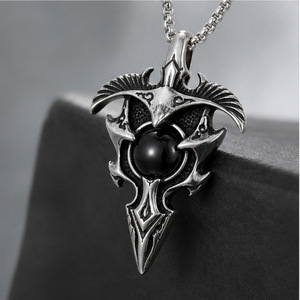 Collier pendentif aigle Yunnique pour homme, en argent tibétain, design géométrique, serti clos, chaîne de pull, cadeau - Product Image 3