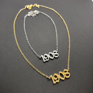 สร้อยคอจี้เงินพร้อมจี้1908สำหรับผู้หญิงจำนวนวันเกิดสร้อยคอโซ่สีทอง - Product Image 2