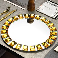 Assiettes de présentation décoratives en verre miroir de 13 pouces, ornées de perles et de bijoux en diamant argenté et doré, pour mariages, événements et fêtes