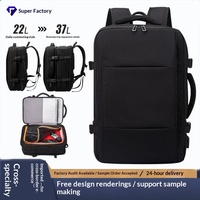 Mochila Expandible de Mezclilla para Hombre, 37L, Gran Capacidad, para Portátil, con Separación para Ropa Húmeda y Seca, para Viajes de Negocios y Desplazamientos Cortos