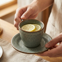 Ensemble de tasses à café en céramique à effet glaçure changeante, mugs vintage pour le bureau, tasses à eau, tasses à petit-déjeuner, design élégant, compatibles lave-vaisselle et micro-ondes