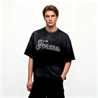 T-shirt en coton à épaules tombantes avec logo personnalisé en strass, streetwear, prix bas, haute qualité, t-shirt pour hommes, vêtements pour hommes de style boxy