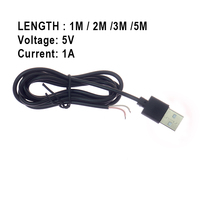 Kabel Pigtail USB 2.0 5V Berkualitas Tinggi, Tipe A Male ke Ujung Kabel 2 Pin Tanpa Isolasi untuk Lampu LED Strip, Kipas Angin