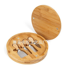 Ensemble plateau à fromage en bambou Zhongshuo avec couteau et fourchette, plateau de service rond en bois pour la cuisine à domicile - Product Image 1