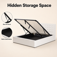 Cadre de lit de style occidental au design moderne avec tête de lit capitonnée, rangement et revêtement en tissu, meuble de chambre à coucher pour appartement avec vérin hydraulique