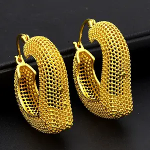 Statement Round Chunky Creolen für Frauen 24 Karat vergoldet Kupfer African Dubai Golden Ohrringe Mode Damen schmuck