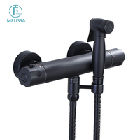 Melissa Brass Ensemble de bidet thermostatique mural moderne noir avec douchette à main et robinet chaud/froid pour baignoire