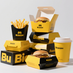 Scatola di Carta Personalizzata per Alimenti, Piccola Scatola Pieghevole in Cartone per Hamburger, Patatine Fritte, Sandwich da Asporto con Logo Stampato - Product Image 4