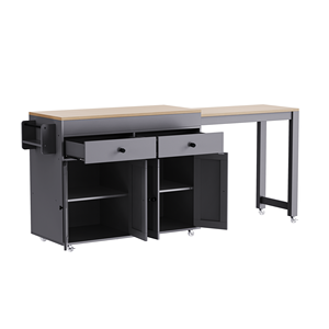 Đảo bếp 74,5 inch với bàn ăn có thể kéo dài, tủ 4 cánh, bánh xe di động, xe đẩy lưu trữ, đảo bếp tiện dụng - Product Image 3