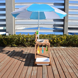 Ensemble de cuisine extérieur en bois massif Garder avec évier, rangement et parasol amovible, cadeau pour tout-petit - Product Image 1