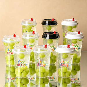16oz U Shape Disposable Pet Plastic Cups With Heart <b>Plug</b> Lid Custom Printed Logo for Bubble Milk Tea and Boba Drinks with Napkin - Product Image 1