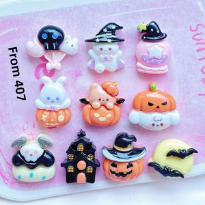 Mini-breloques plates en résine pour coques de téléphone, thème Citrouille d'Halloween, avec fantômes, accessoires DIY faits main, pour le marché transfrontalier - Product Image 2