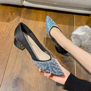 Otoño 2025 tacones altos zapatos de seguimiento gruesos zapatos de noche de diamantes de agua populares para mujer zapatos de gran tamaño - Product Image 3