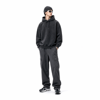 Sweat-shirt à capuche oversize en molleton brossé épais noir délavé, coupe carrée, style streetwear, vierge