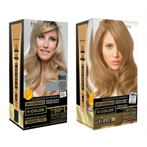 Tinte Permanente para el Cabello Thader Pharma V-Color 703 Rubio Medio Dorado Natural Sin Amoníaco Con Líquido Dorado y Aceites Florales - Product Image 2